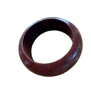 Vintage Chunky Wood Bangle Bracelet Dark Reddish Brown Boho Statement 1'
